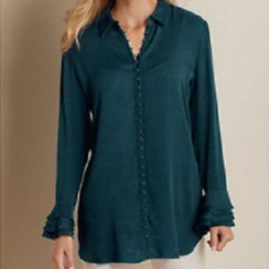 Soft Surroundings Poet Blouse Women’s Plus Size 2X Teal Long Bell Sleeves